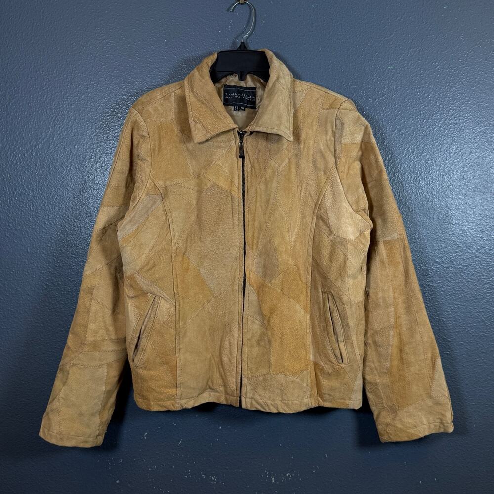 Leather Works L women’s beige suede leather Patchwork jacket vintage